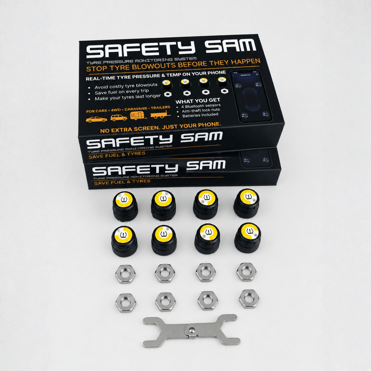 Tyre Pressure Monitoring System (TPMS) for Caravans, Trailers & 4WD - Safety Sam | Tyre Pressure Monitoring System